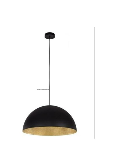 Metal Sarkıt Avize Siyah İçi Altın Rustik Retro Tekli Avize 40 Cm Siyah