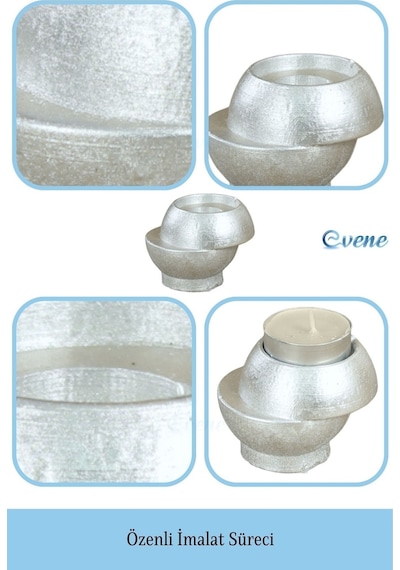 Mumluk Şamdan 3 Adet Tealight Ve İnce Mum Uyumlu Kesik Model - Gümüş