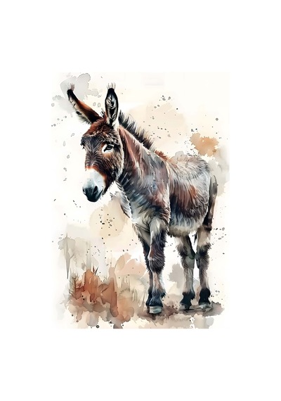 Donkey Figürlü Watercolor Duvar Tablosu 50x70cm - Pvc Canlı Uv Baskı Çerçevesiz Tablo