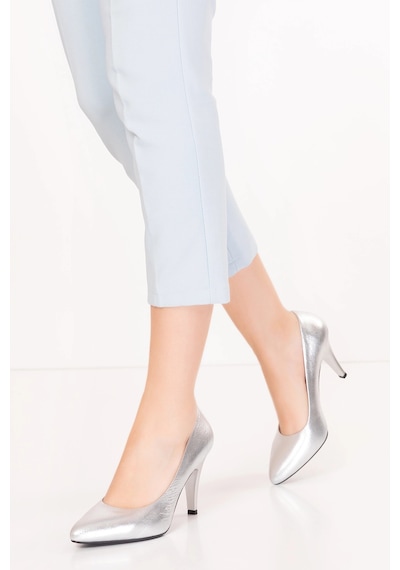 Gondol Hakiki Deri Stiletto-vdt.25 Lame Gümüş
