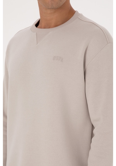 U.S. Polo Assn. Erkek Comfort Fit Bisiklet Yaka Şardonlu Taş Basic Sweatshirt 50313757-VR049