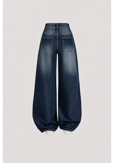 J&kstores Baggy Salaş Pocket Bol Paça Retro Görünümlü Jean Pantolon Yeşil Tint