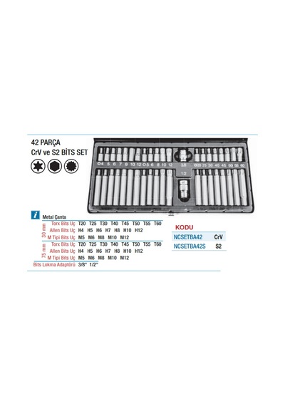 Nt Bits Set Takımı 42 Parça Crv Ncsetba42