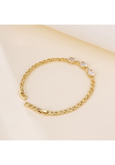 Zirkon Taşlı Üçlü Oval Kesim 14 Ayar Altın Kaplama Şık Kadın Bileklik Gold