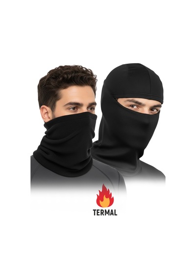 Neler Geldi Neler 2'li Set Siyah Polar Boyunluk Ve Polar Kar Maskesi Unisex Kışlık Polar Termal Soğuk Hava Koruyucu