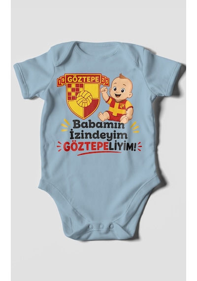 Morivokids Babamın İzindeyim Göztepeliyim Kısa Kollu Bebek Body %100 Pamuk Bebe Mavisi