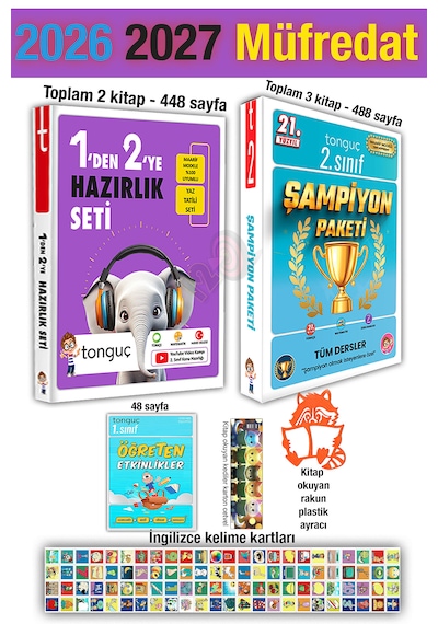 1'den 2'ye Hazırlık Seti 2026 Yaz Tatili 2. Sınıf Şampiyon Paketi 2027 İngilizce Kelime Kartları