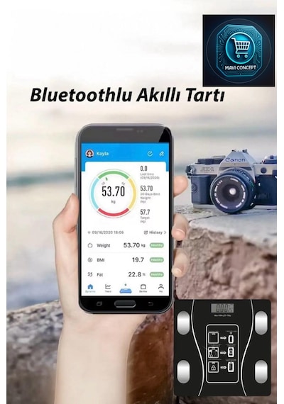 Dijital Baskül Yağ Su Kas Vücut Kitle Endeksi Kilo Ölçer Tartı Beyaz