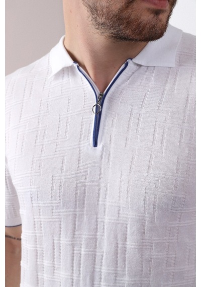 Ferraro Beyaz Polo Yaka Fermuarlı Erkek Pamuk Triko T-Shirt-Beyaz (417942157) Beyaz