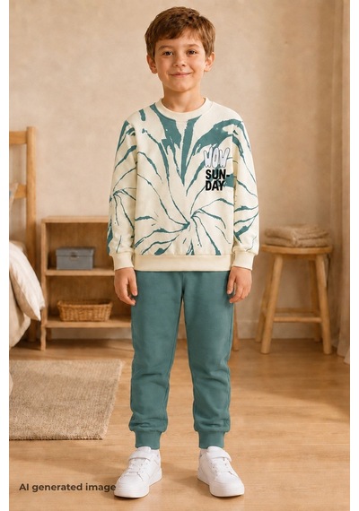 Pina Kids Erkek Çocuk Batik Desenli Okul Günlük Eşofman Takımı Esf7037 Mint