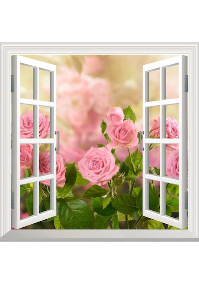 Pencere Poster Duvar Kağıdı Pembe Güller Yapışkanlı Sticker