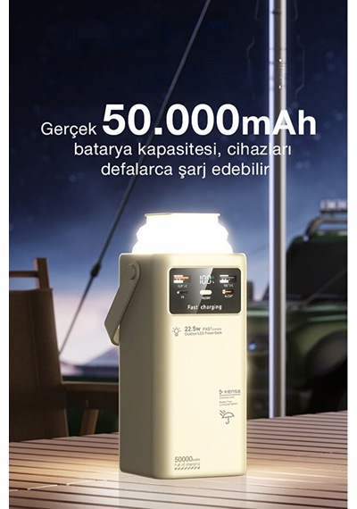 50.000 Mah Outdoor Led Işıklı Hızlı Şarj Powerbank Usb-c & Çoklu Cihaz Desteği Beyaz