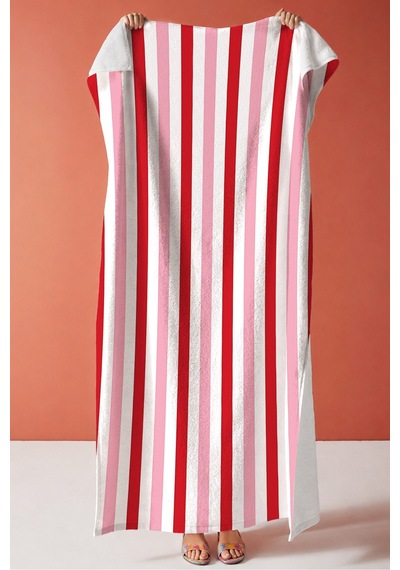 Çizgili Kırmızı Pembe Beyaz Plaj Havlusu - Modern Marine Stil Hızlı Kuruyan Mikrofiber Havlu Sessiz Köpüğü