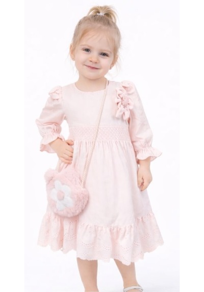 Kız Çocuk Güpürlü Balon Kol Model Bilekleri Lastikli Peluş Çantalı Pudra Renk Midi Boy Elbise Pudra Kız Çocuk Güpürlü Balon Kol Model Bilekleri Lastikli Peluş Çantalı Pudra Renk Midi Boy Elbise Pudra