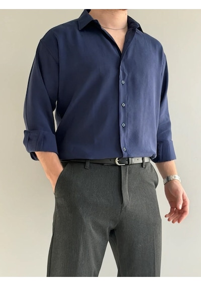 Relaxed Fit Hafif Rahat Modal Kumaş Gömlek Lacivert