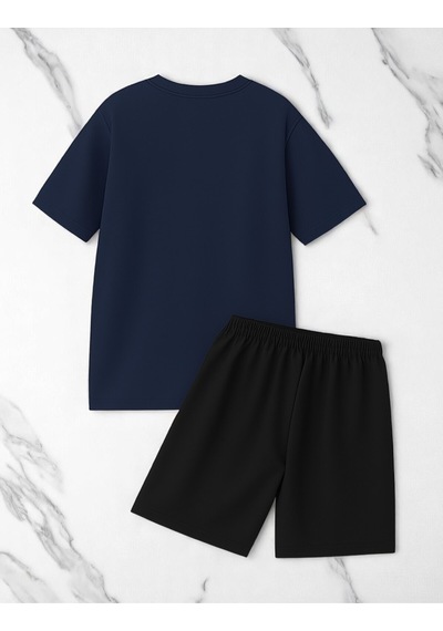 Uyguntarz Unisex 3 Kalp Baskılı Tasarım Şort Takım Lacivert