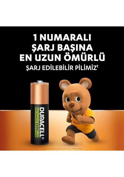 Duracell Şarj Edilebilir Aa Kalem Pil 2'li Paket , 2500 Mah Nimh, Önceden Sarj Edilmiş, Şarj Edilebilir Pilimiz