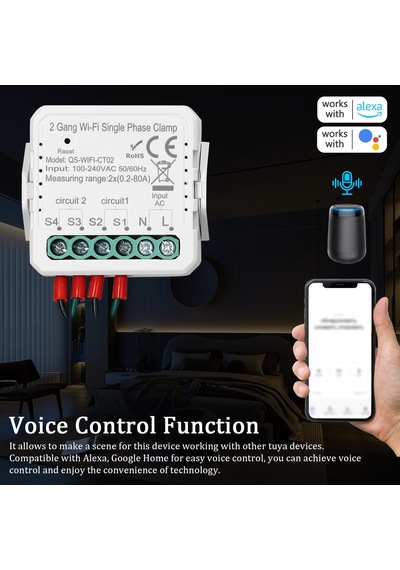 E24860-wıfı-2 Tuya Wifi 2 Gang 80a Tek Fazlı Kelepçe Güneş Pv Çift Tuya Wifi 2 Gang Single Phase Clamp