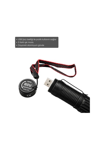 Usb Şarj Edilebilir El Feneri - Wison - 1000 Lümen - 10 Watt - Ws-2828 Açık Gri