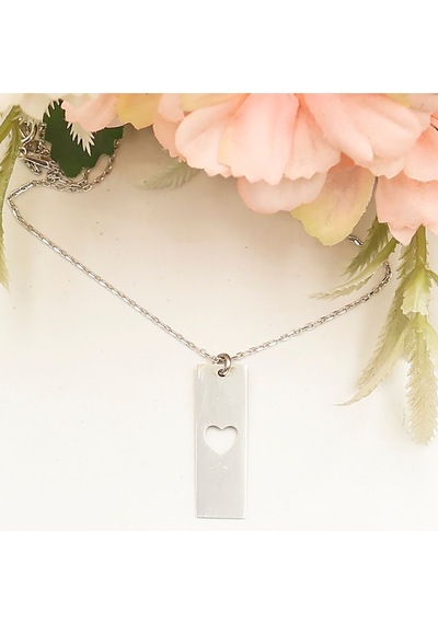 Kalp Figürlü Dikdörtgen Plaka Kolye Rose - Gold -  Gümüş