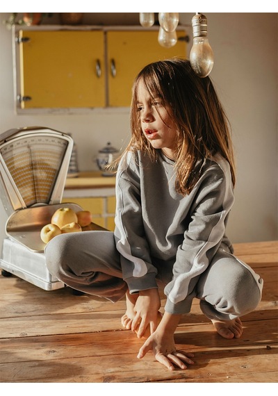 Denokids Organik Gri Beyaz Erkek Çocuk Eşofman Takımı
