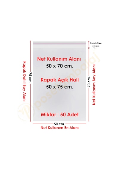 50x70+5 Cm. 50x75 50 Adet Şeffaf Bantlı Yapışkanlı Jelatin Poşet