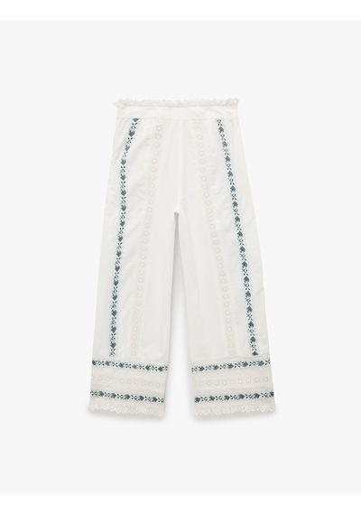 Koton Pamuklu Etnik Motif Detaylı Nakışlı Dantelli Düz Bol Paça Pantolon Mavi Desenli 6sak40195uw Koton Pamuklu Etnik Motif Detaylı Nakışlı Dantelli Düz Bol Paça Pantolon Mavi Desenli 6sak40195uw