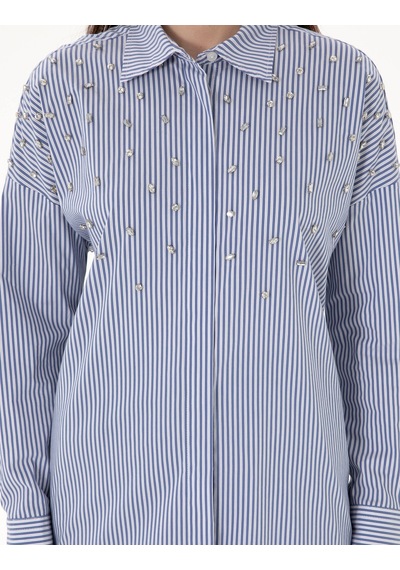 Pierre Cardin Kadın Mavi Gömlek Desenli 50301125-vr036 Mavi