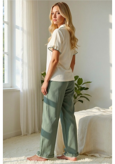 Bella Notte Kısa Kollu Uzun Düğmeli Pijama Takımı Yeşil