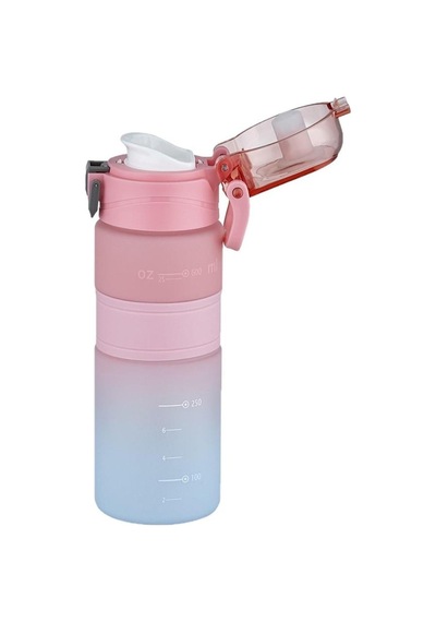 Vagonlife 600ml Çift Renk Kaydırmaz Silikon Gövde Motivasyon Su Matarası Pembe