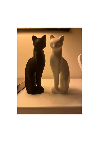 2'li Set Modern Kedi Biblo, 22 Cm Siyah Beyaz Dekoratif Kedi Figürü, Pinterest Obje