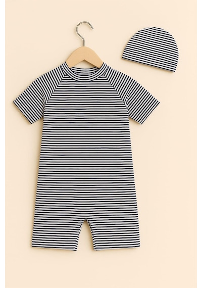 My Kids Wear Erkek Çocuk Çizgi Desenli Fermuarlı Boneli Mayo Takımı 11902 Lacivert