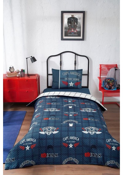 Özdilek Avengers Heroes Tek Kişilik Kapitone Çocuk Nevresim Takımı Mavi