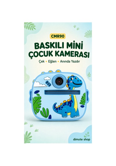 Cmr90 Çocuklar İçin Anında Baskılı Mini Dijital Kamera 1080p Çift Kameralı Mavi Dinazor - 902064815