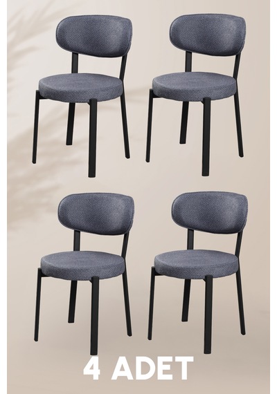 Sakura Sandalye - Antrasit - Metal Siyah Ayak 4 Adet - Salon Sandalyesi / Mutfak Sandalyesi