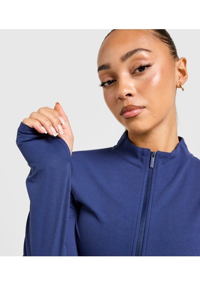 Zenvy Dri-fıt Ls Top Kadın Lacivert Tam Boy Fermuarlı Spor Ust Sweatshirt Aslan Sport Lacivert