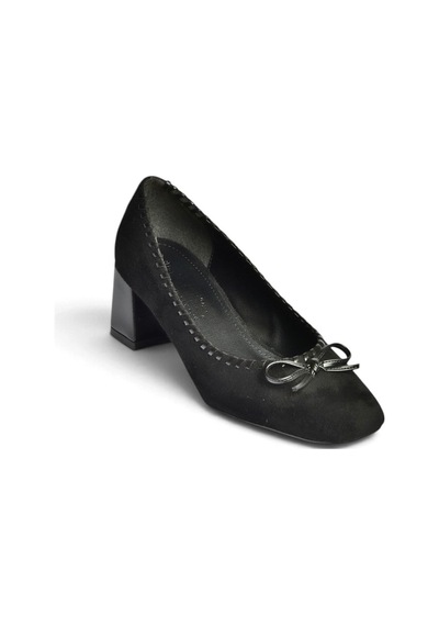 Fox Shoes Z820036602 Siyah Süet Kalın Topuklu Kadın Ayakkabı