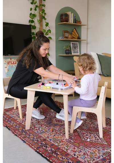 Montessori Ahşap Çocuk Masa Ve Sandalye Takımı Masa + 2 Sandalye