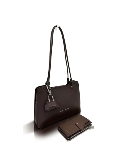 Just Polo Lüks Tasarım Model Büyük Boy Premium Gümüş Logolu El Çantası Ve Cüzdanı Kombin Tote Bag Shopper 22 X 34 Cm Kahverengi Kombin