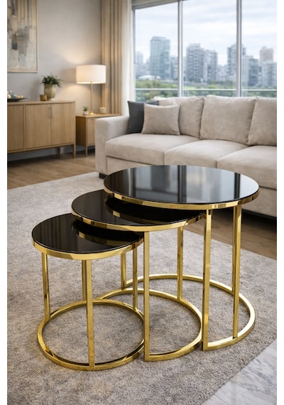 Gold Metal Zigon Sehpa Bronz Aynalı Altın