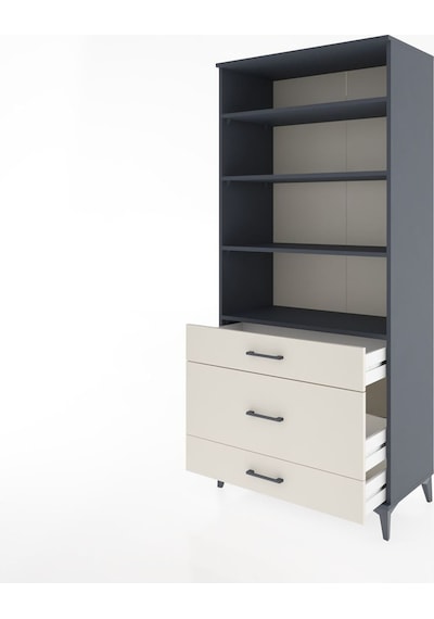 Hyperion Dolap 4 Raflı 3 Çekmeceli 88x44x195 Antrasit-aytaşı Antrasit