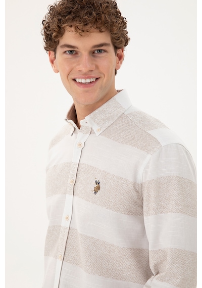 U.s. Polo Assn. Erkek Taş Gömlek Desenli 50291249-vr049 Taş
