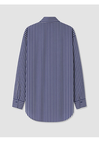 Lcw Modest Lacivert Çizgili Oversize Kadın Gömlek Tunik