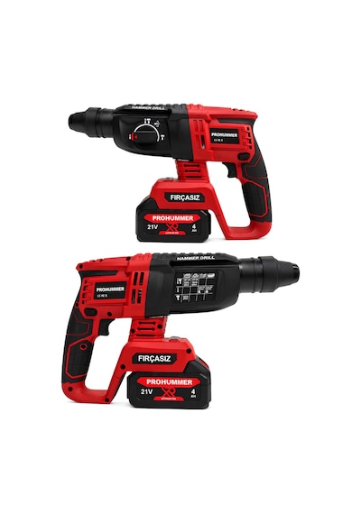 Prohummer Ph338 Profesyonel Kömürsüz Akülü Kırmızı 6lı Set - 21v 4ah Kırıcı Delici, Somun Sıkma, Vidalama, Avuç Taşlama, Dal Budama Makası, Dal Testeresi