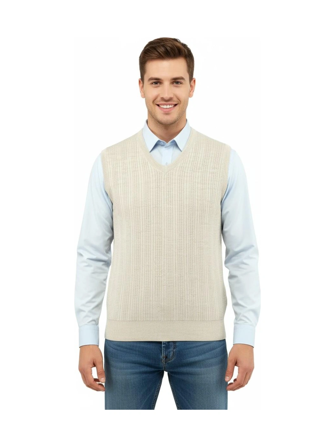 Çizgi Triko Erkek V Yaka Süveter Çelik Örgü Regular Kalıp 5209h Bgl-st04843 Taş