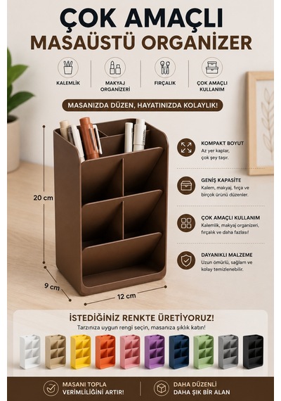 Masa Üstü Çok Amaçlı Organizer / İstediğiniz Renkte Üretim Kahverengi