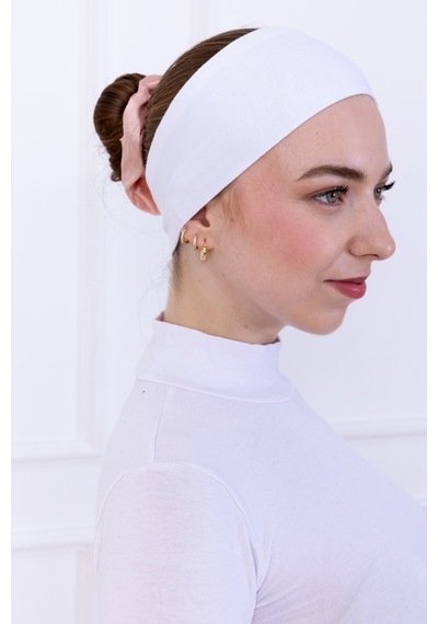 Loggia Kaymayan Silikonlu Bandana Bone Beyaz - Kadın Tesettür Dikişsiz Kaymaz Geçme - Sportif Saç Bandı Beyaz