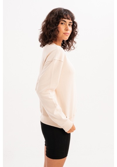 Justever Bisiklet Yaka Basic Kalıp Bej Kadın Sweatshirt Eşofman Üstü - Aura Bej