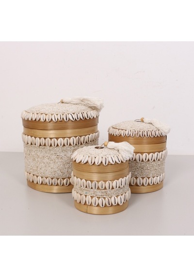 Bali Boncuklu Bambu Saklama Kutusu L 20x23 Cm