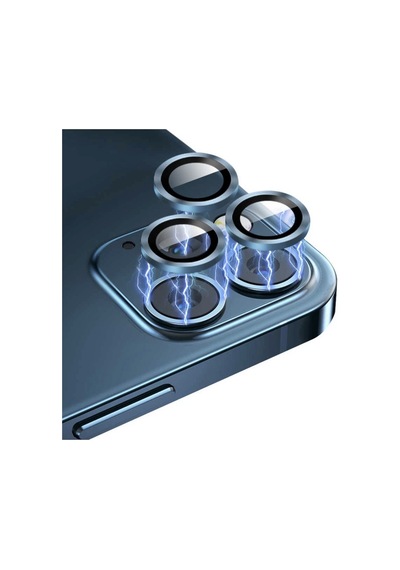 Apple İphone 11 Pro Max Kamera Koruyucu Lens Mercek Metal Çerçeveli 3lü Set Mavi Blue